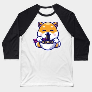 Cute shiba inu dog eating ramen with chopstick cartoon Baseball T-Shirt